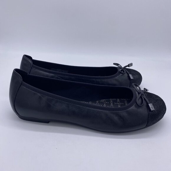Vionic Minna Ballet Flats 9 Wide NO INSOLES Black Leather Croc Cap Toe Bow Shoes - Picture 5 of 11